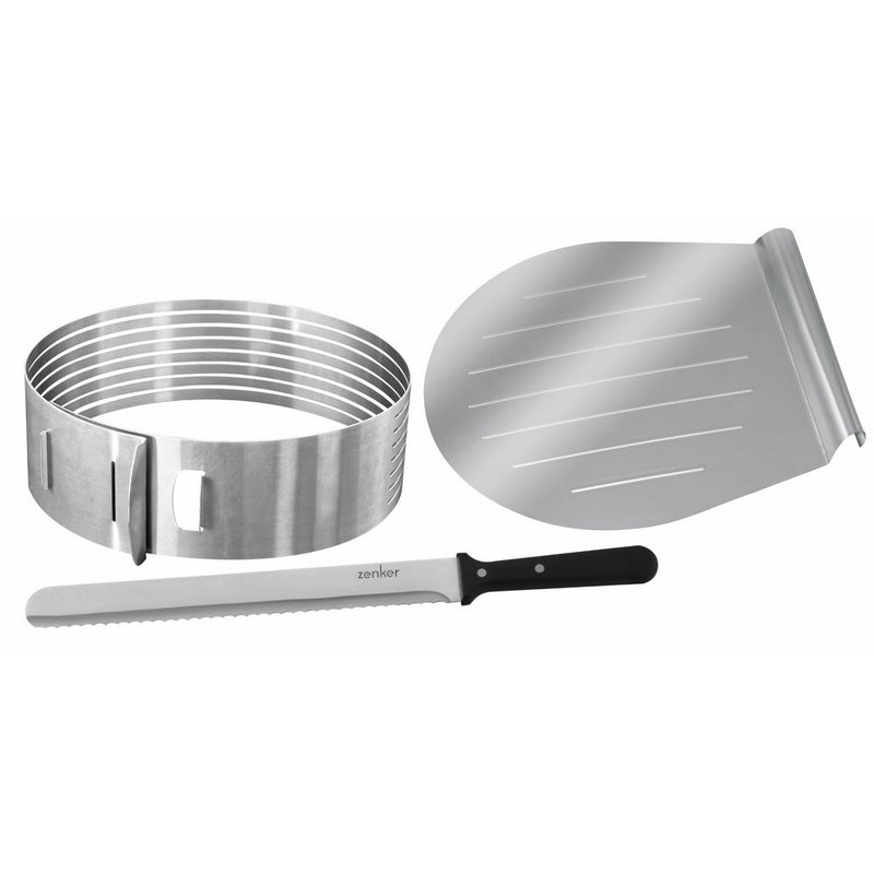 Zenker Stainless Steel Layer Cake Slicing Kit with 12" Serrated Knife, 3-Piece