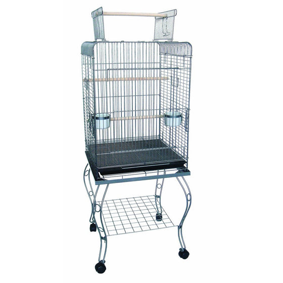 YML 24-Inch Open top Parrot Cage with Stand, Antique Silver
