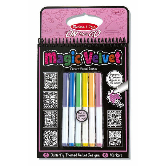 Melissa & Doug On the Go Magic Velvet Pattern-Reveal Scenes Activity Kit - 6 Coloring Boards, 6 Markers