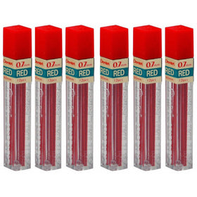 6 Tubes Pentel Ppr7 Red .7mm Lead 72 Sticks of Lead