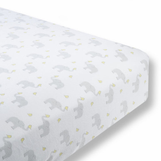 SwaddleDesigns Cotton Crib Sheet, Made in USA, Premium Cotton Flannel, Elephant and Pastel Yellow Chickies