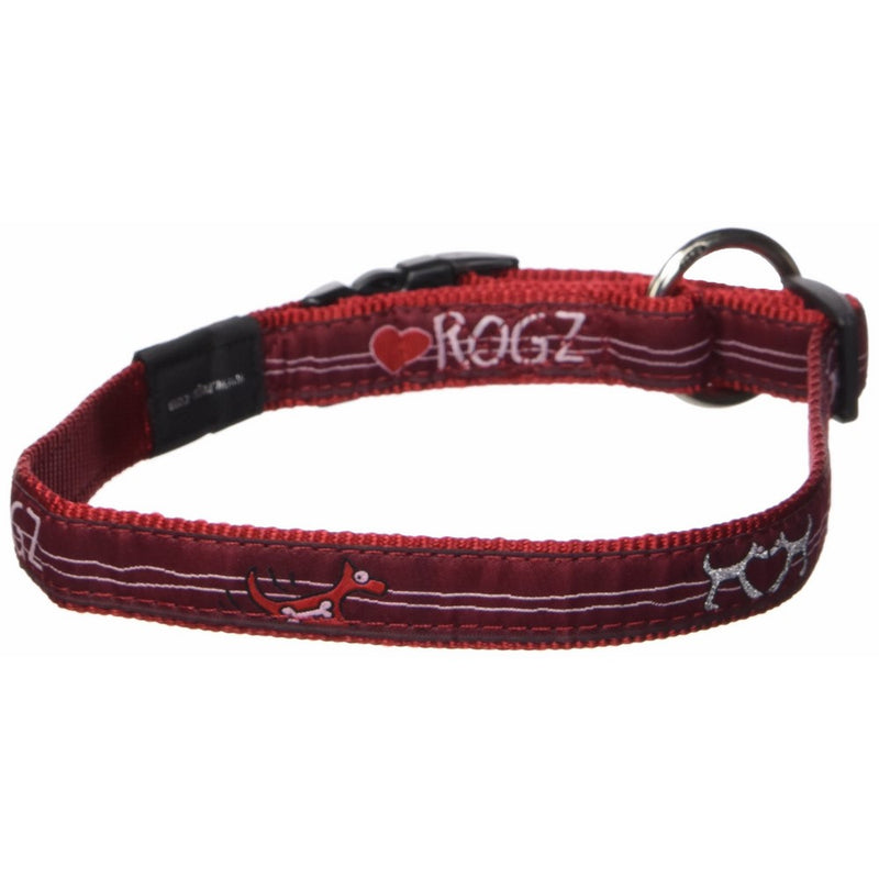 Rogz Fancy Dress Large 3/4" Beach Bum Side-Release Fashion Dog Collar, Red Heart Design