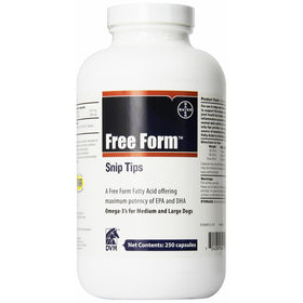 Bayer Free Form Snip Tips Gel Capsules, Omega-3 Fish Oil, 250ct, Fatty Acids for Cardiovascular, Joint, Cognitive, Kidney, Ocular Health, Medium to Large Dogs with High Levels of EPA and DHA