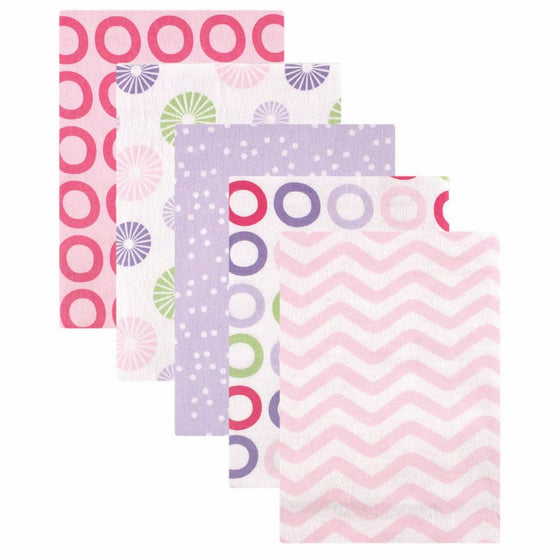 Luvable Friends Flannel Receiving Blankets, Pink Pinwheel, 5 Count