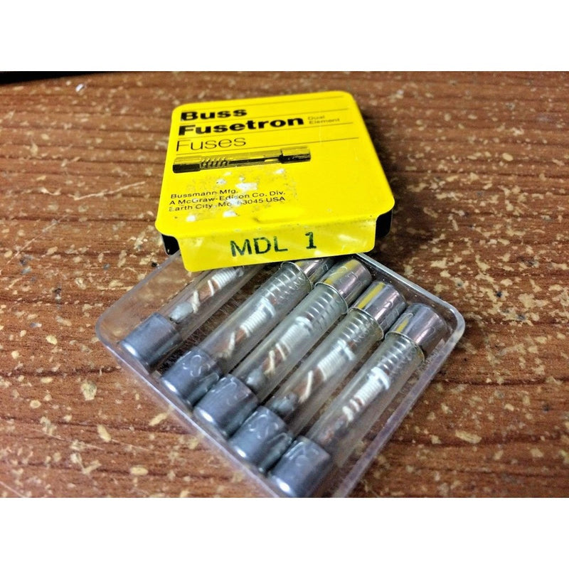 Bussmann MDL-1 Glass Fuse 1 Amp 250 Volt Time Delay (Slo-blo) (5 pack)
