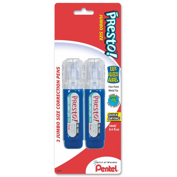 Pentel Presto Jumbo Correction Pen Fine Point, Metal Tip, 2-Packs (ZL31WBP2)