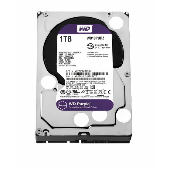 WD Purple 1TB Surveillance Hard Disk Drive - 5400 RPM Class SATA 6 Gb/s 64MB Cache 3.5 Inch - WD10PURZ