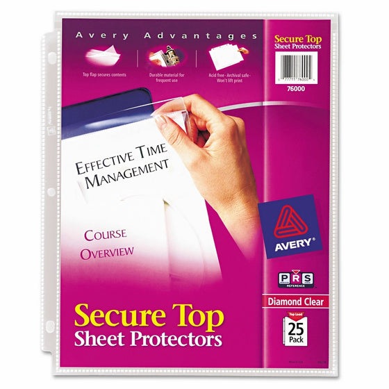 Avery 76000 Secure Top Sheet Protectors, Super Heavy Gauge, Letter, Diamond Clear (Pack of 25)
