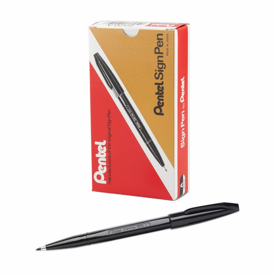 Pentel Sign Pen, Fiber-Tipped, Black Ink (S520-A), Box of 12