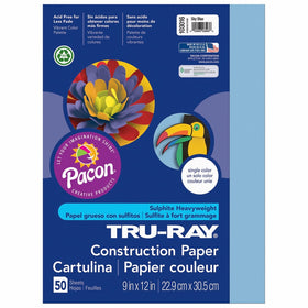 Pacon Tru-Ray Construction Paper, 9-Inches by 12-Inches, 50-Count, Sky Blue (103016)