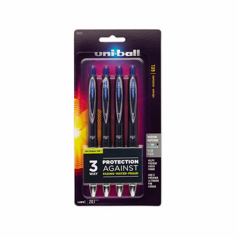 uni-ball 207 Retractable Gel Pens, Medium Point (0.7mm), Blue, 4 Count