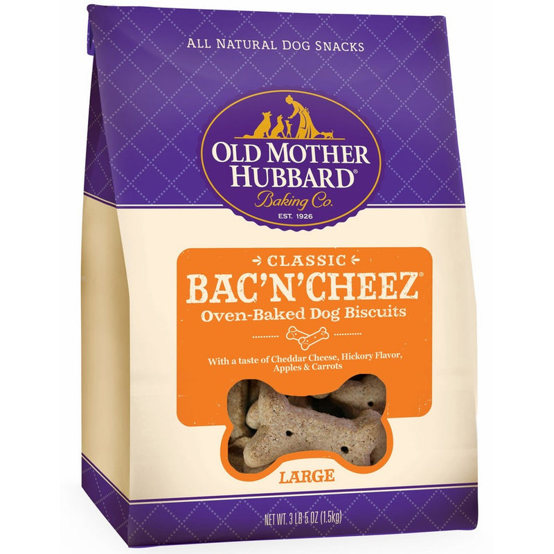 Old Mother Hubbard Classic Crunchy Natural Dog Treats, Bac'N'Cheez Large Biscuits, 3.3-Pound Bag