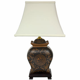 Oriental Furniture 19" Black & Brown Medallions Porcelain Lamp