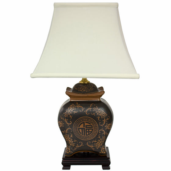 Oriental Furniture 19" Black & Brown Medallions Porcelain Lamp