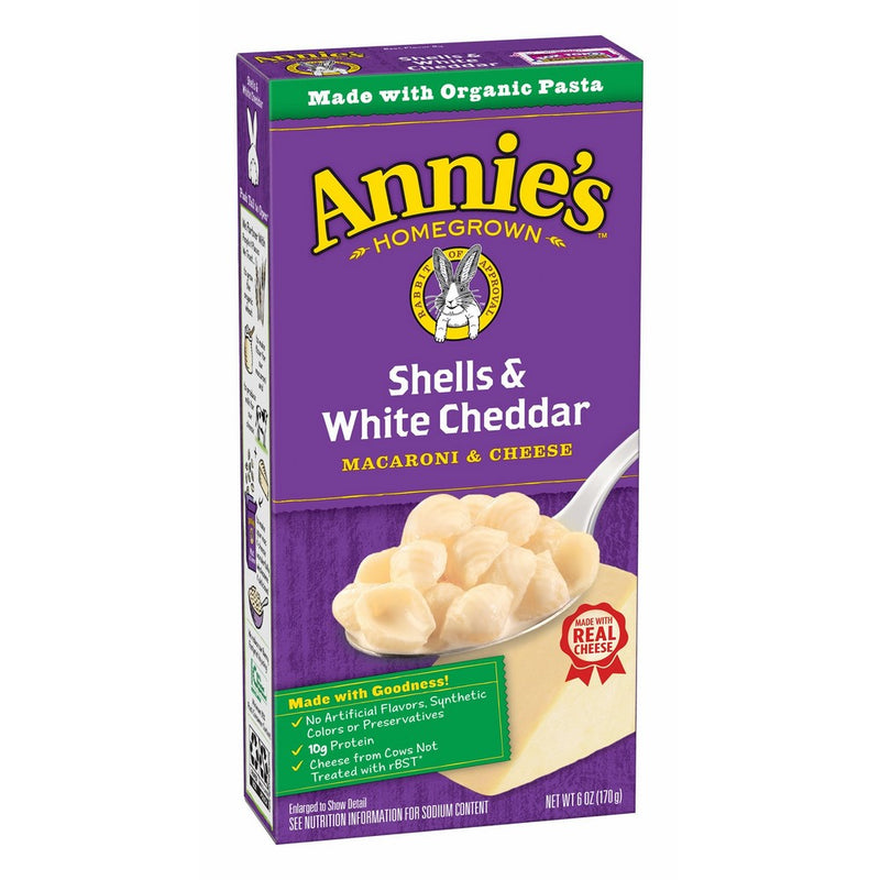 Annie's Macaroni and Cheese, Shells & White Cheddar Mac and Cheese, 6 oz Box (Pack of 12)