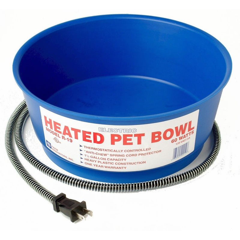Farm Innovators Model R-19 Economical 1-1/2-Gallon Round Heated Pet Bowl, Blue, 60-Watt