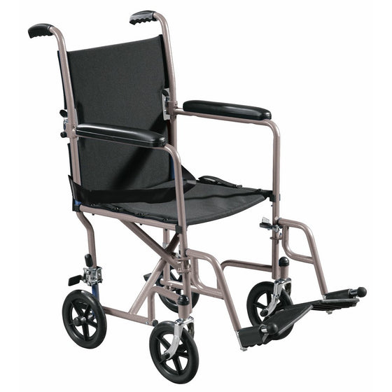 Drive Medical Lightweight Steel Transport Wheelchair, Fixed Full Arms, 19" Seat