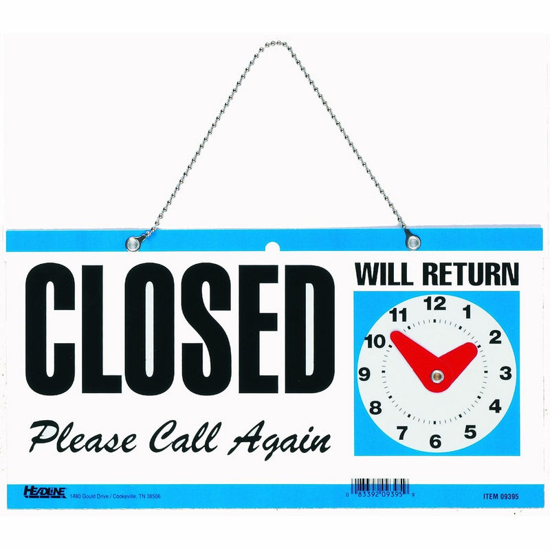 Headline Sign 9395 Double-Sided Open/Closed/Will Return Sign with Clock Hands, 6 Inches by 11.5 Inches