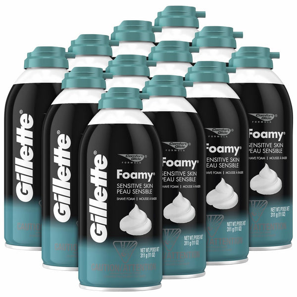 Gillette Foamy Shaving Cream, Sensitive Skin, 11 Ounce (Pack of 12), Mens Razors/Blades