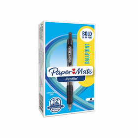 Paper Mate Profile Retractable Ballpoint Pens, Bold (1.4mm), Black, 12 Count