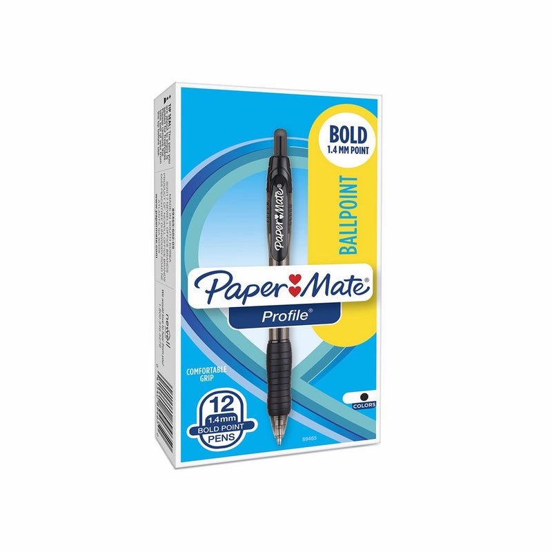 Paper Mate Profile Retractable Ballpoint Pens, Bold (1.4mm), Black, 12 Count