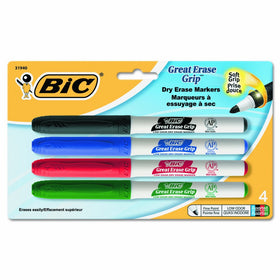 BIC Great Erase Low Odor Dry Erase Markers, Fine Point, Assorted, 4 Dry Erase Markers (GDEP41)