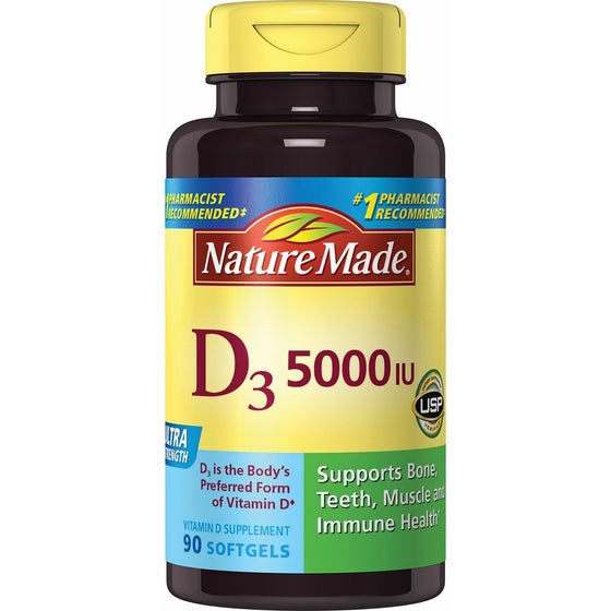 Nature Made Vitamin D3 5000 IU Ultra Strength Softgels 90 Ct