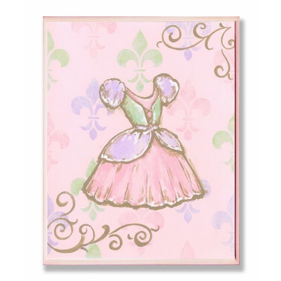 The Kids Room by Stupell Princess Dress with Fleur de Lis on Pink Background Rectangle Wall Plaque