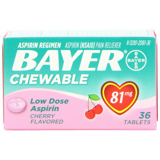 Bayer Chewable Low Dose Baby Aspirin Cherry 81 Mg 36-Count (Pack of 3)