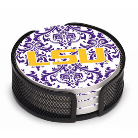 Thirstystone VLSU4-HA17 Stoneware Drink Coaster Set with Holder, Louisiana State University Pattern