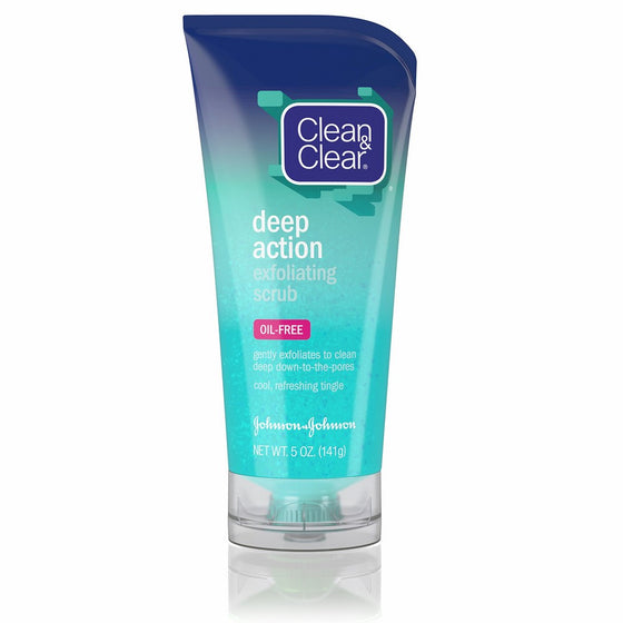 Clean & Clear Oil-Free Deep Action Exfoliating Facial Scrub, Cooling Face Wash for Deep Pore Cleansing, 5 oz