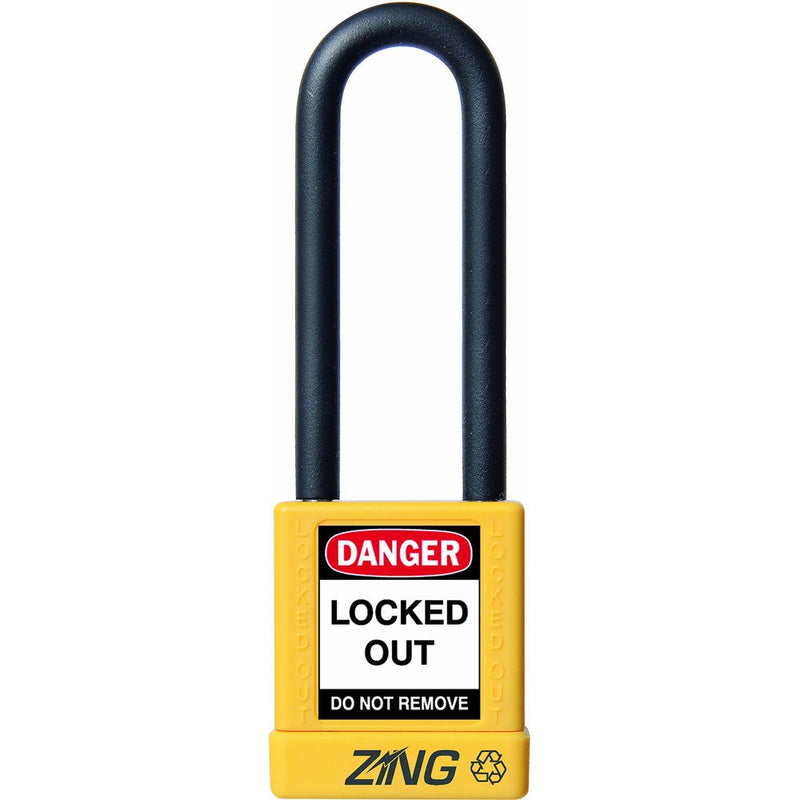 ZING 7055 RecycLock Safety Padlock, Keyed Alike, 3" Shackle, 1-3/4" Body, Yellow