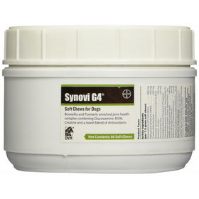Bayer Synovi G4 Soft chews for Dogs, Joint Supplement, 60ct, Glucosamine, Turmeric, Boswelllia serrata, Creatine with Naturally Derived Ingredients for dogs of all ages, sizes and breeds