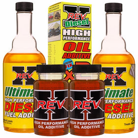 REV-X Super Ultimate Kit for Diesel - 4oz High Performance Oil Additive (2)  8oz Ultimate Fuel Treatment (2)