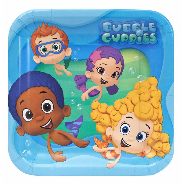 American Greetings Bubbly-rrific Bubble Guppies Square Birthday Party Paper Plates Disposable Tableware and Dishware, 9", Pack of 8.