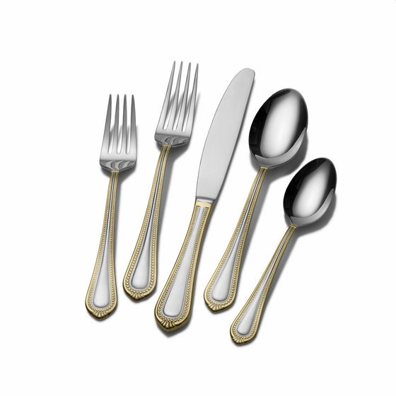 Mikasa 5119760 Regent Bead Gold 65-Piece Stainless Steel Flatware Set, Service for 12