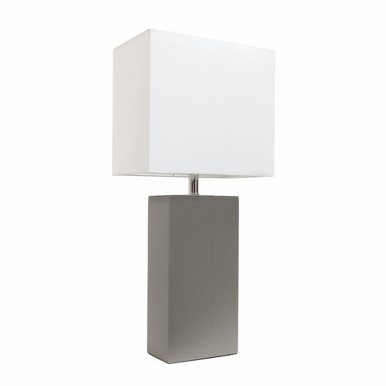 Elegant Designs LT1025-GRY Modern Leather Table Lamp with White Fabric Shade, 3.85", Gray