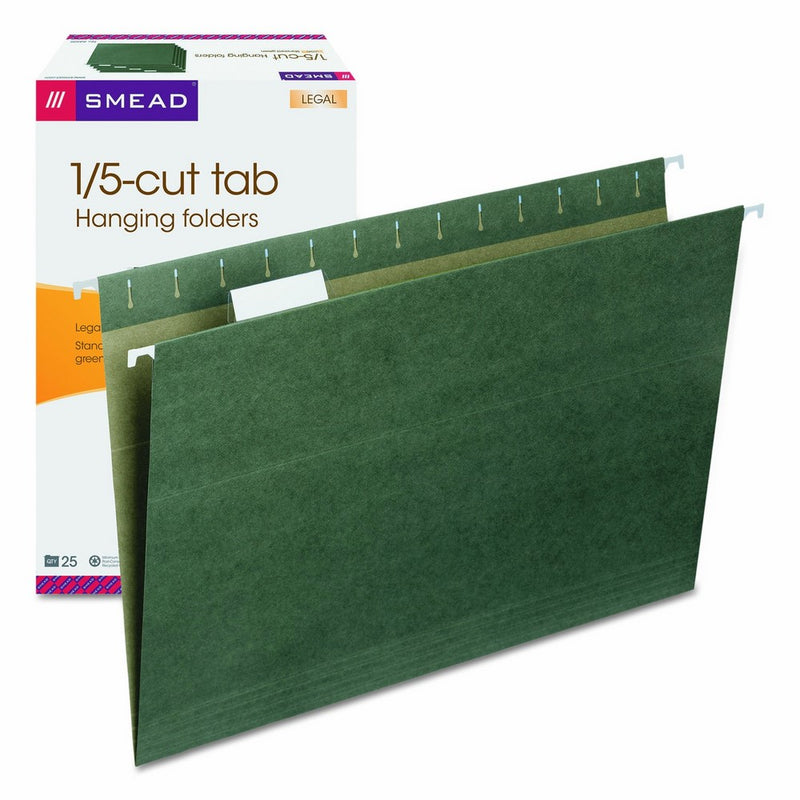 Smead Hanging File Folder, 1/5-Cut Adjustable Tab, Legal Size, Standard Green, 25 per Box (64155)