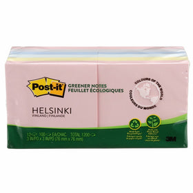 Post-it Greener Notes, 3 in x 3 in, Helsinki Collection, 100 Sheets/Pad, 12 Pads/Pack (654-RP-A)