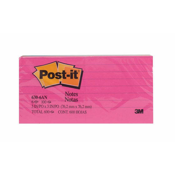 Post-it Notes, 3 in x 3 in, Cape Town Collection, Lined, 6 Pads/Pack (630-6AN)