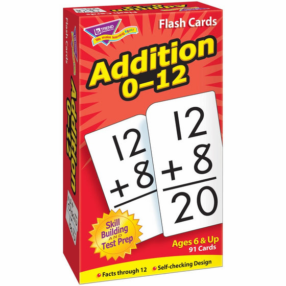 Trend Enterprises Math Flash Cards - Addition 0-12 - Pack of 91 Cards