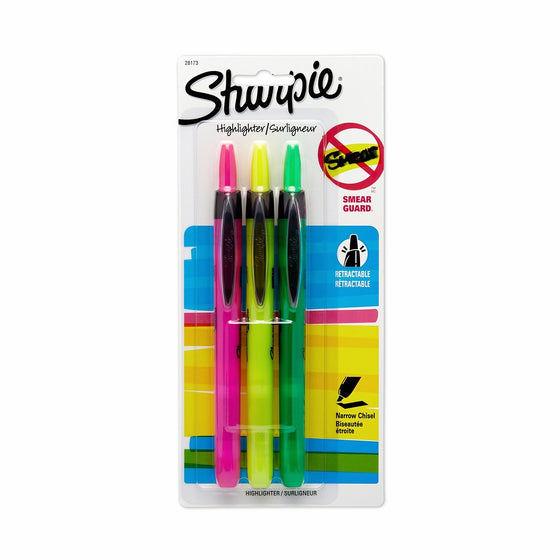 Sharpie 28173PP Accent Pen-Style Retractable Highlighter, Assorted Colors, 3-Pack