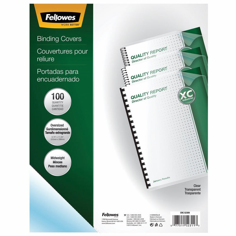 Fellowes 52311 Crystals Presentation Covers with Round Corners, 11 1/4 x 8 3/4, Clear (Pack of 100)