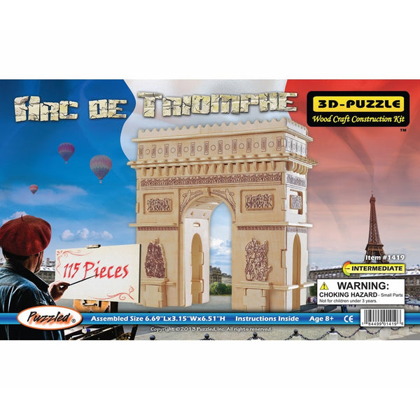 Puzzled, Inc. 3D Natural Wood Puzzle - Arch De Triomphe