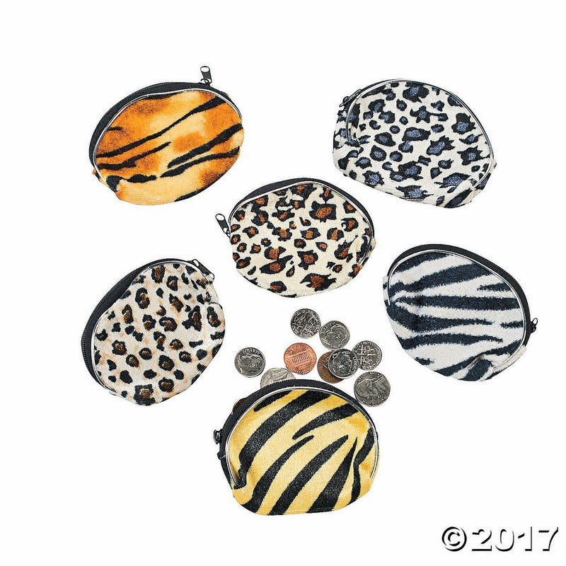 Fun Express Plush Animal Print Coin Purses (1 Dozen)