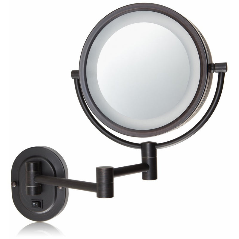 Jerdon HL65BZD 8-Inch Lighted Direct Wire Wall Mount Makeup Mirror with 5x Magnification, Bronze Finish