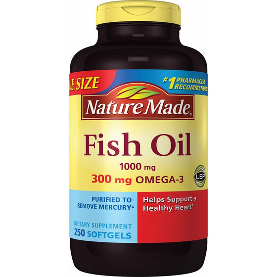 Nature Made Fish Oil 1000 mg w. Omega-3 300 mg Softgels 250 Count Mega Size