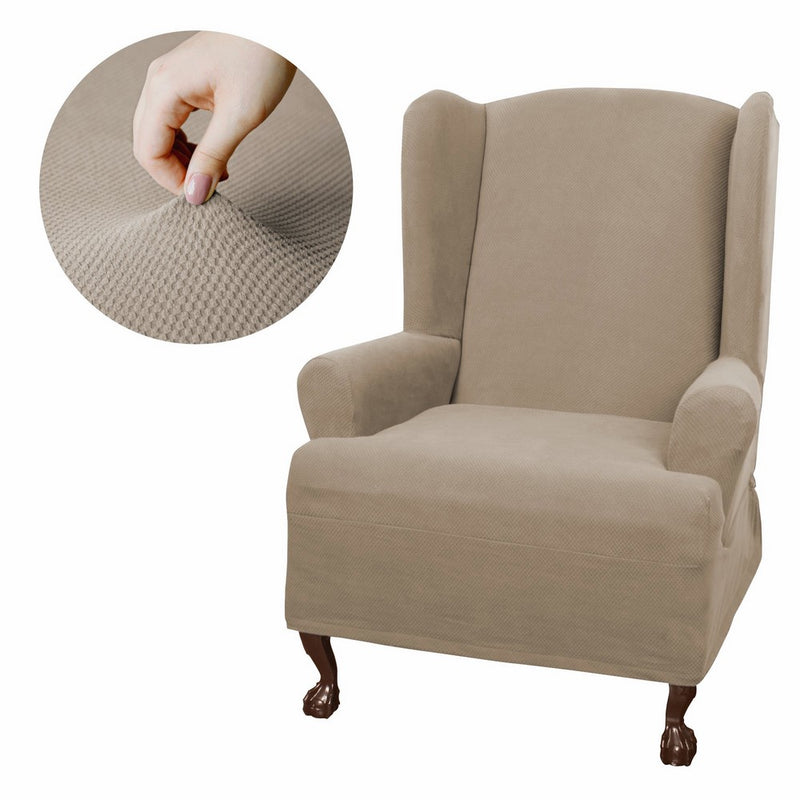 MAYTEX Pixel Stretch 1-Piece Wing Back Arm Chair Furniture Cover/Slipcover, Sand