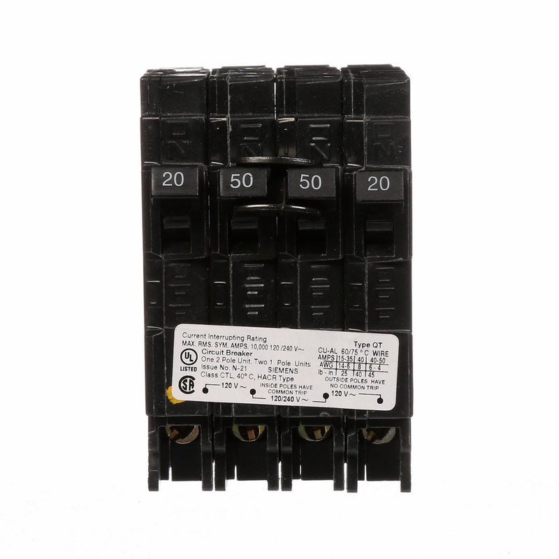 Siemens Q22050CT 50-Amp Double Pole Two 20-Amp Single Pole Circuit Breaker