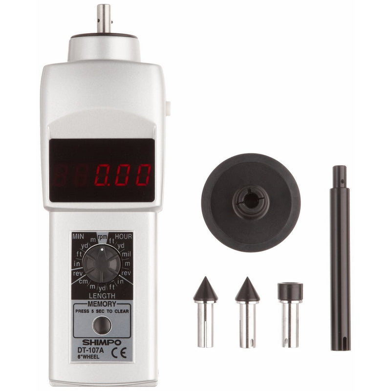 Shimpo DT-107A Handheld Tachometer with 6" Wheel, LED Display, 0.10 - 25000rpm Range